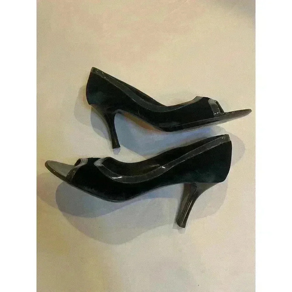 Céline Dark Green Velvet Open Peep-toe High Heels Size 7.5 US 37.5 Italy Pumps - Picture 4 of 11